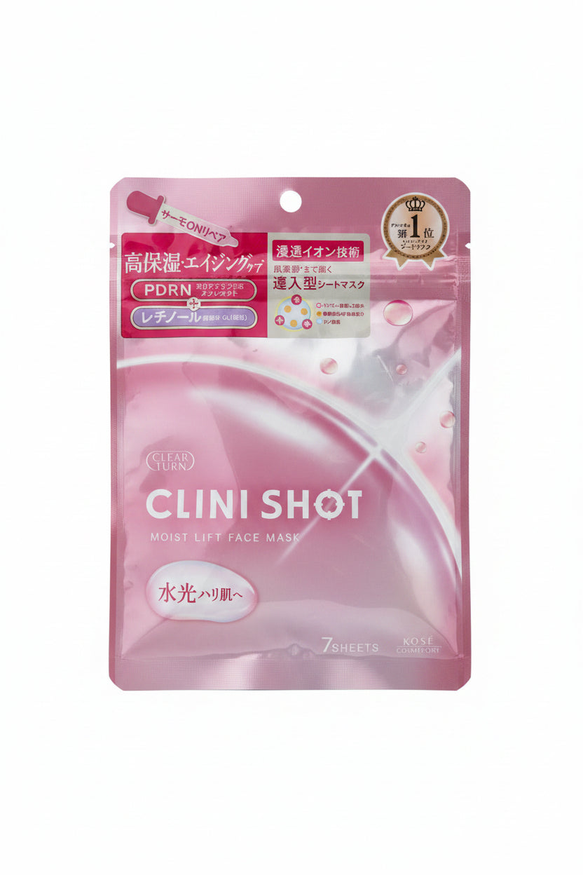 KOSE Clear Turn CLINI SHOT Moist Lift Face Mask – PDRN & Retinol – 7 Sheets
