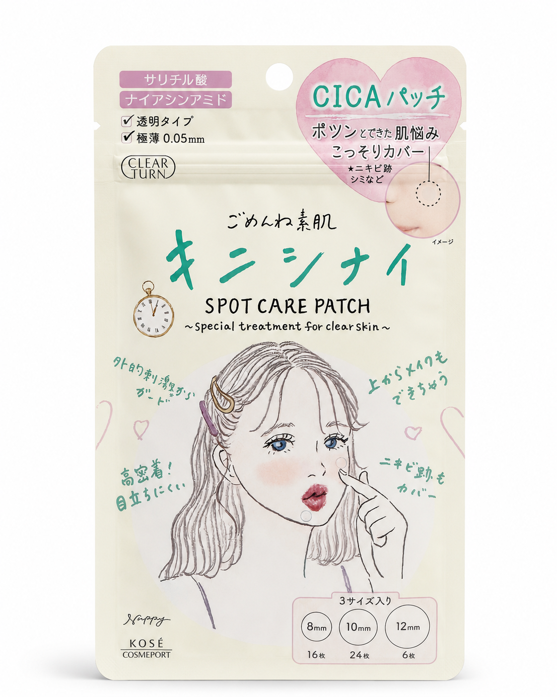 Kose Clear Turn CICA Spot Care Patch – Invisible Acne & Blemish Patches (46 Count)
